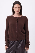 Neva Crew Neck Cardigan - Chocolate Brown - Women