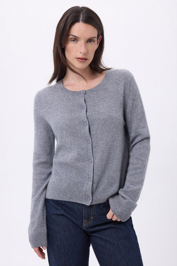 Cardigan Col Rond Neva - Gris Fonce - Femme - 100% Cachemire