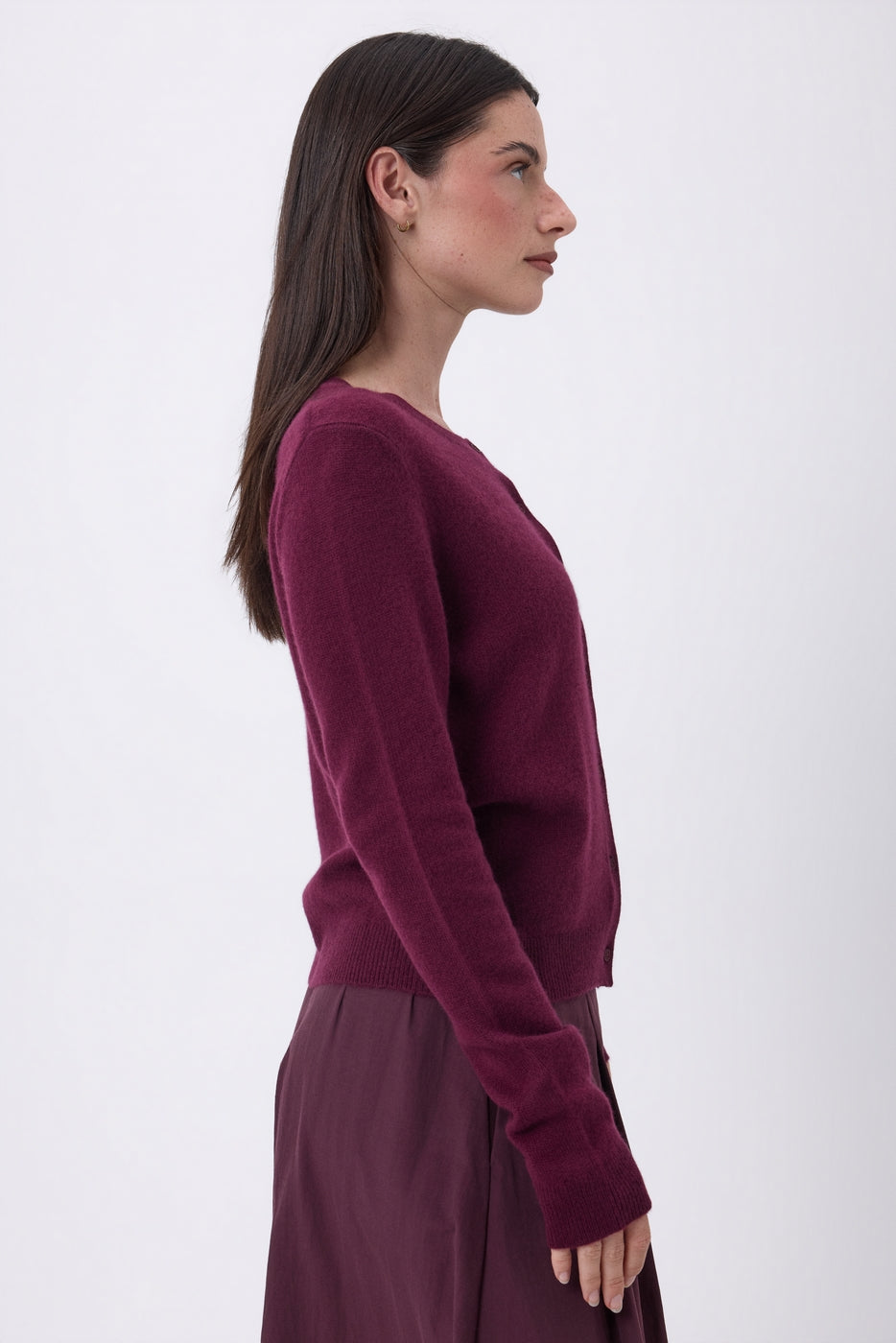 Cárdigan de cuello redondo Neva - Lías de vino - Mujer