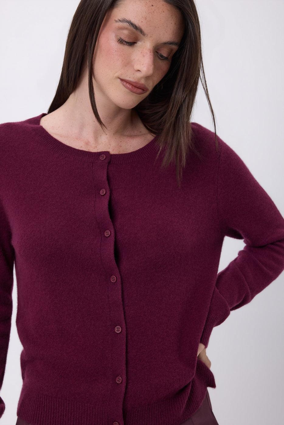 Cárdigan de cuello redondo Neva - Lías de vino - Mujer