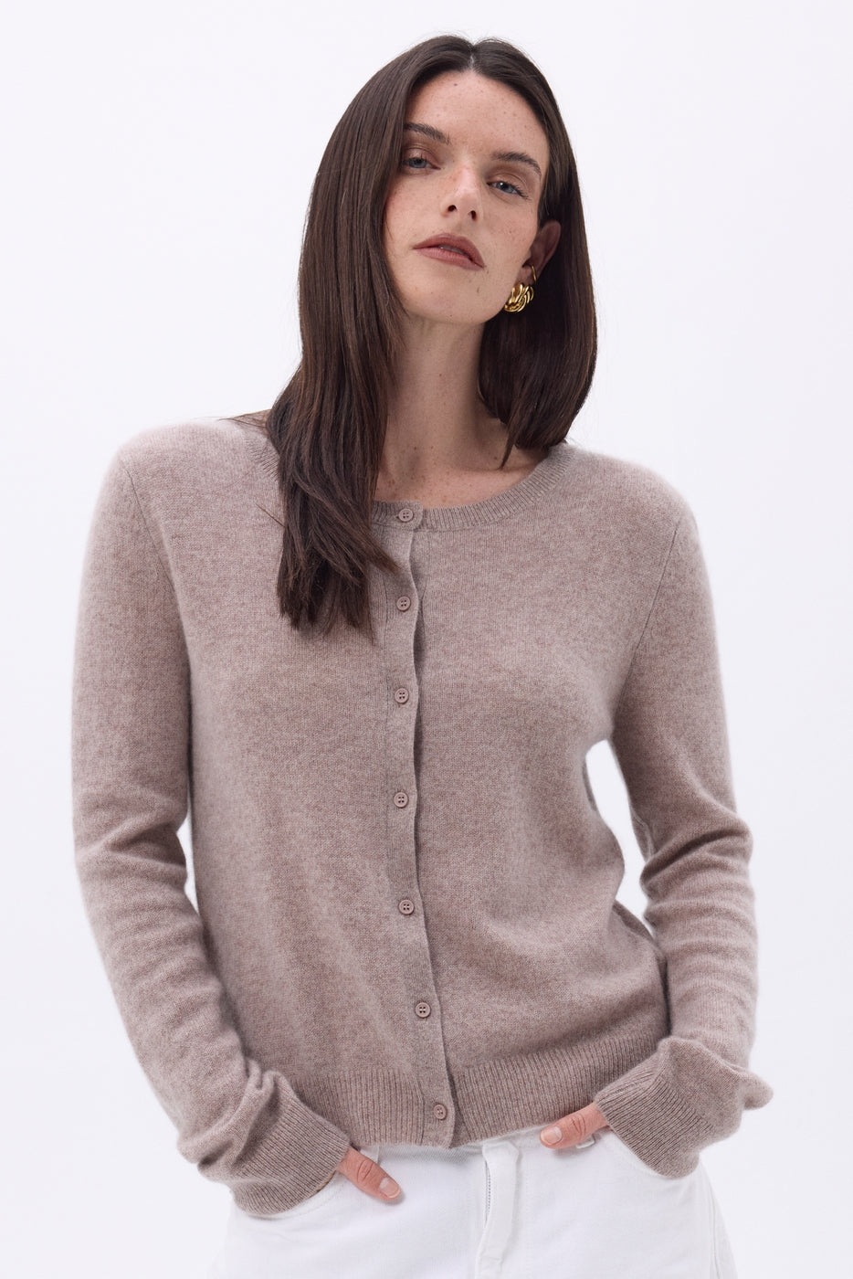 Cardigan Girocollo Neva - Nocciola - Donna - 100% Cashmere