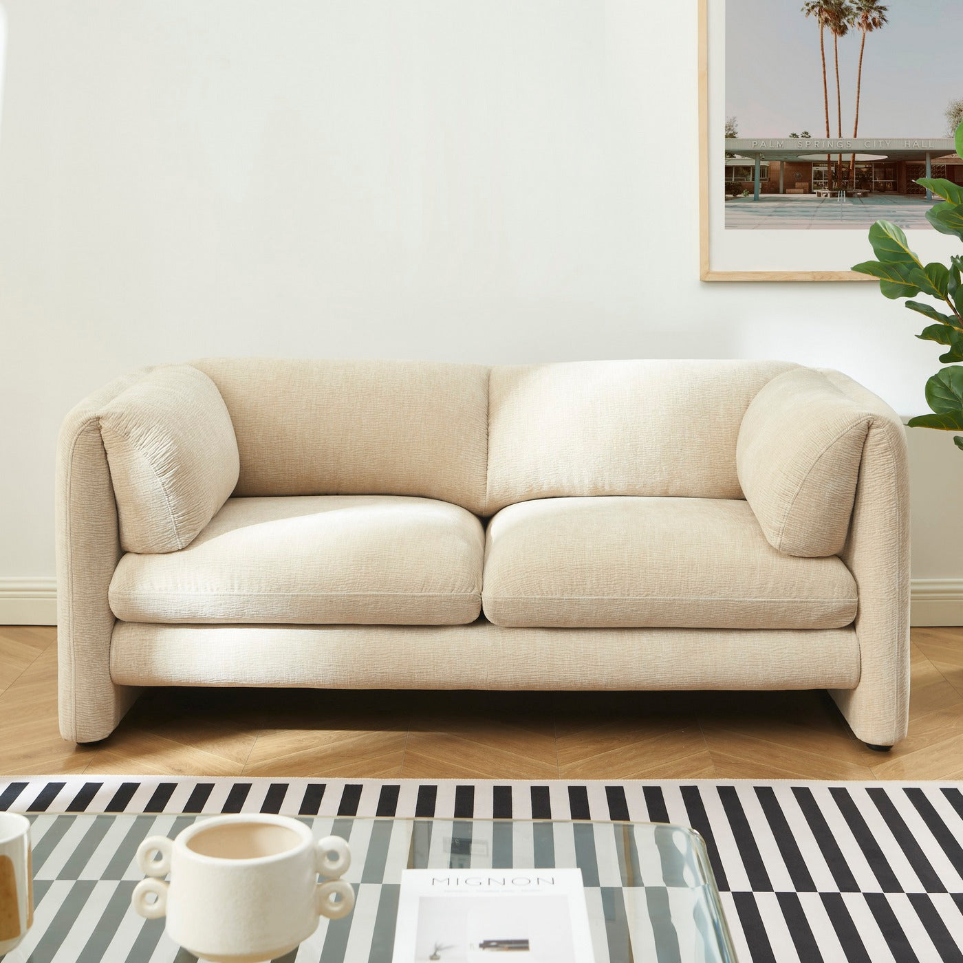 Nikki - 2-Seater Sofa - Textured Velvet - Beige
