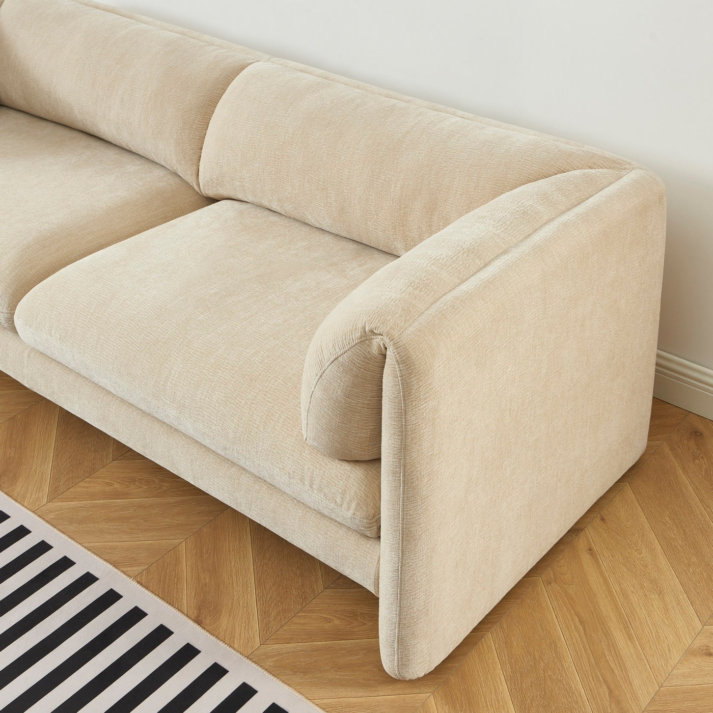Nikki - 3-Seater Sofa - Textured Velvet - Beige