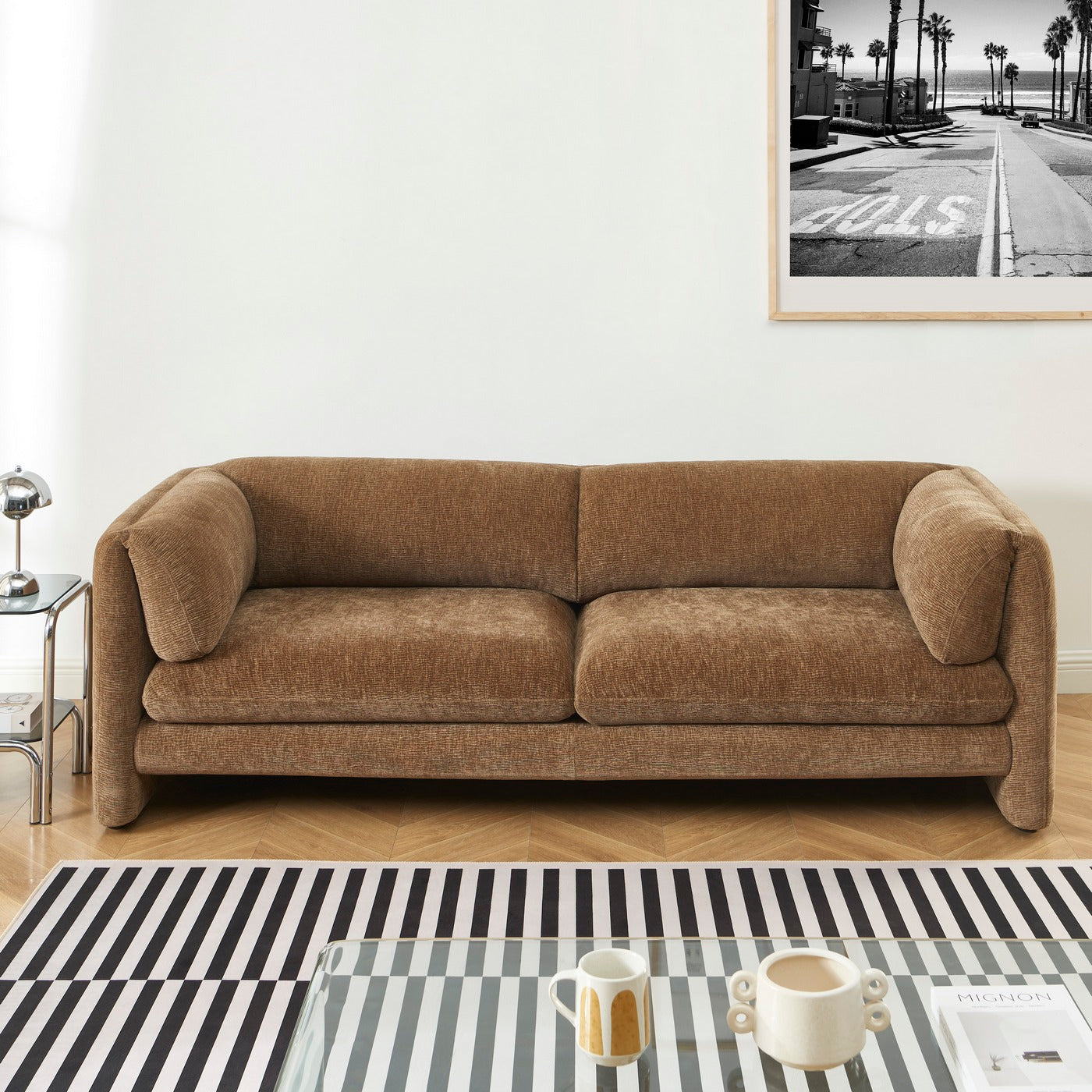 Nikki - 3 Seater Sofa - Textured Velvet - Brown