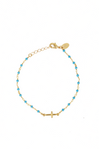 Mini Stone Cross Bracelet - Gold And Turquoise