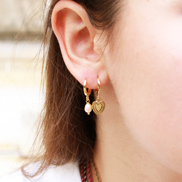 Clea Pink Pearl Mini Hoop Earrings - Gold & Pink