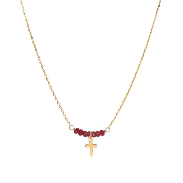 Elena Garnet Cross Necklace - Gold & Garnet