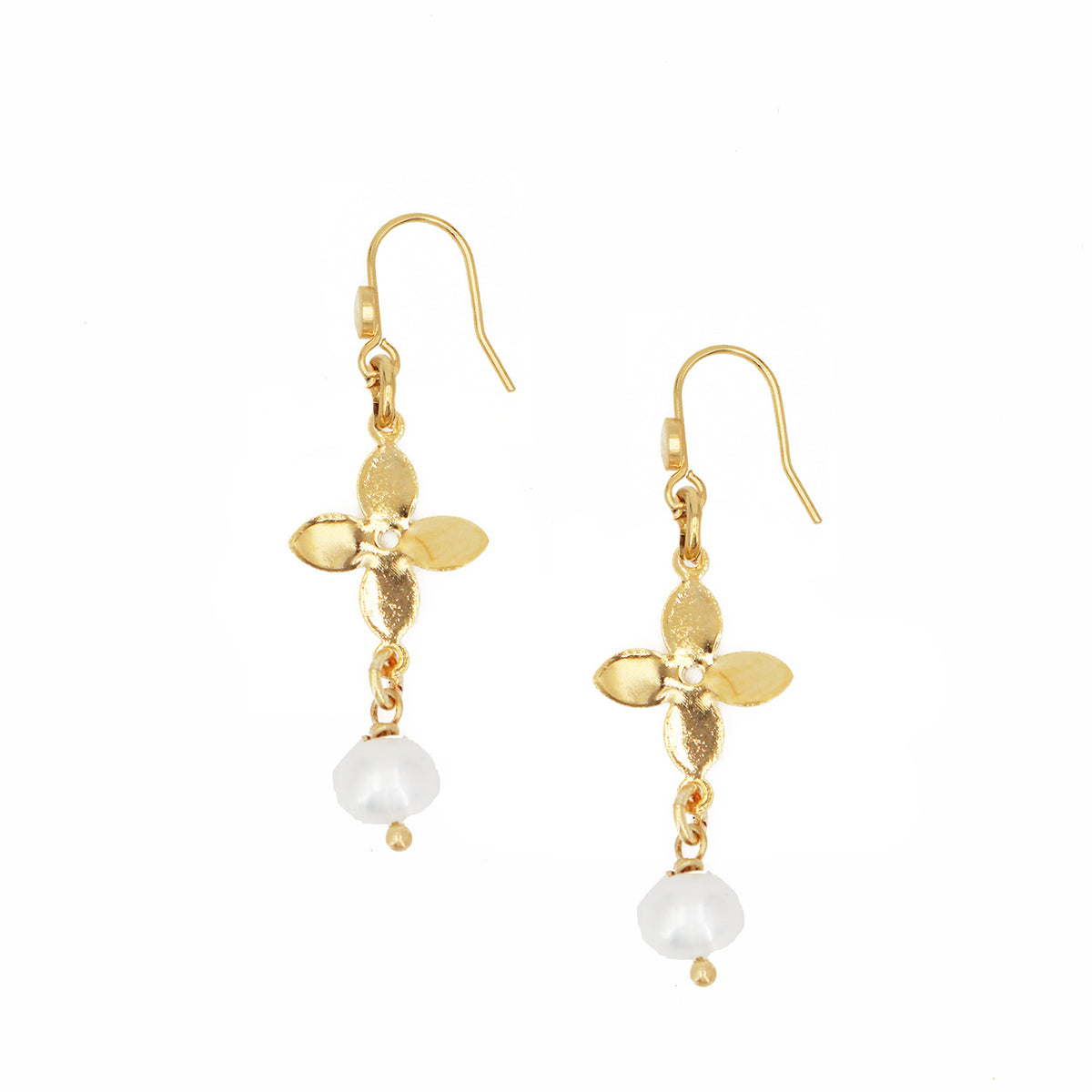 Boucles D'Oreilles Fleur Perle - Or & Blanc