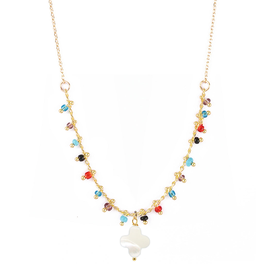 Collier Boho Mulicolor Trefle - Or & Multicolor