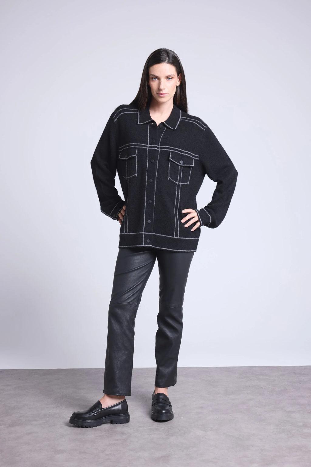 Chaqueta oversize de cachemira Nina - Negro gris - Mujer