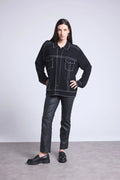 Chaqueta oversize de cachemira Nina - Negro gris - Mujer
