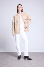 Veste Oversize Cachemire Nina - Beige Blanc - Femme