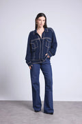 Chaqueta Oversize Cachemira Nina - Azul Marino Beige - Mujer