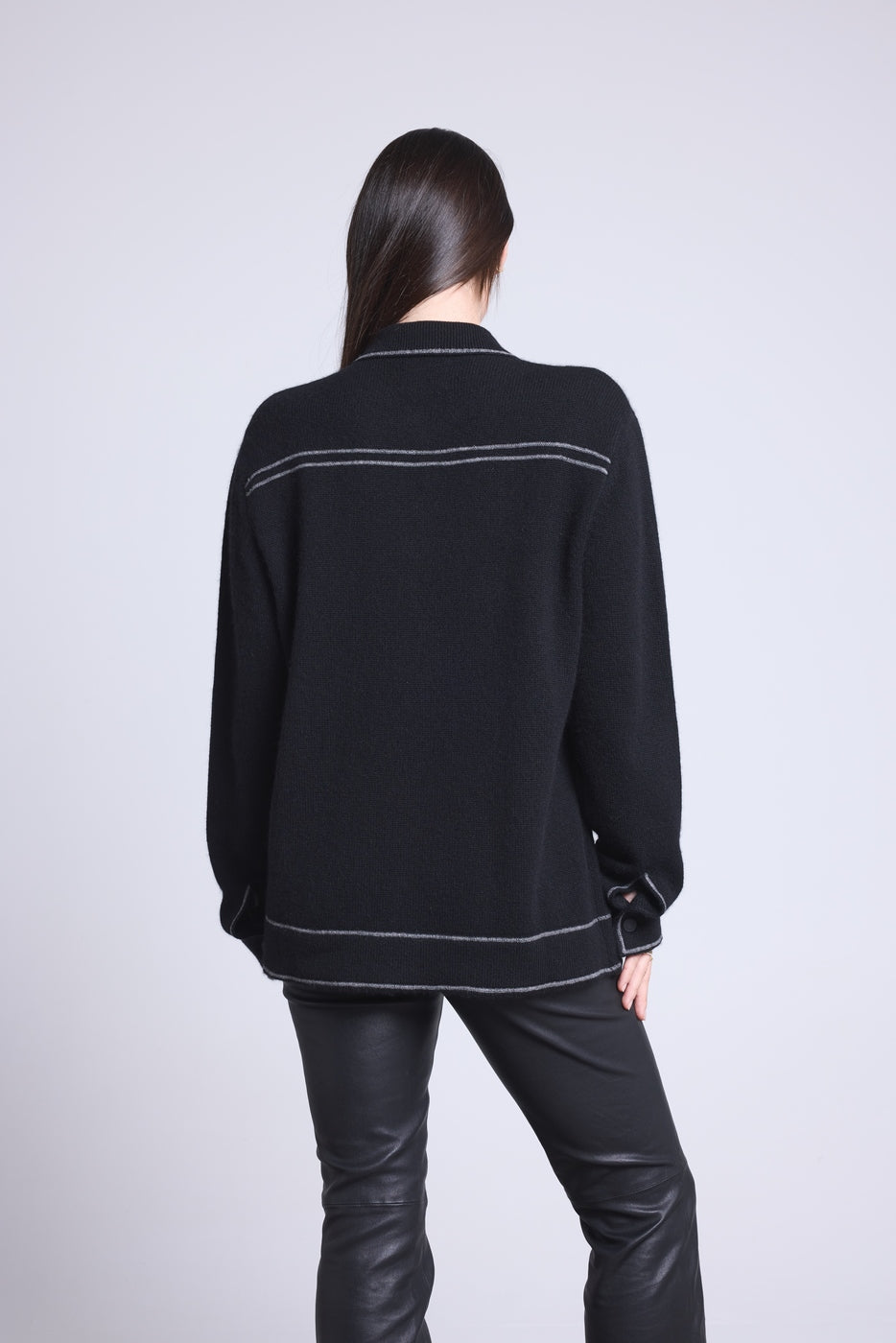 Chaqueta oversize de cachemira Nina - Negro gris - Mujer