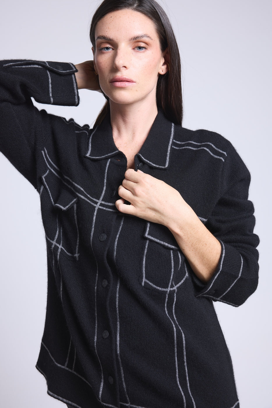Chaqueta oversize de cachemira Nina - Negro gris - Mujer