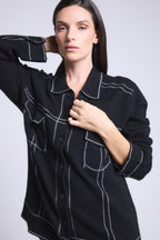 Chaqueta oversize de cachemira Nina - Negro gris - Mujer