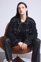 Chaqueta oversize de cachemira Nina - Negro gris - Mujer