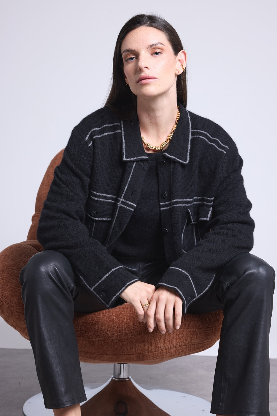 Chaqueta oversize de cachemira Nina - Negro gris - Mujer