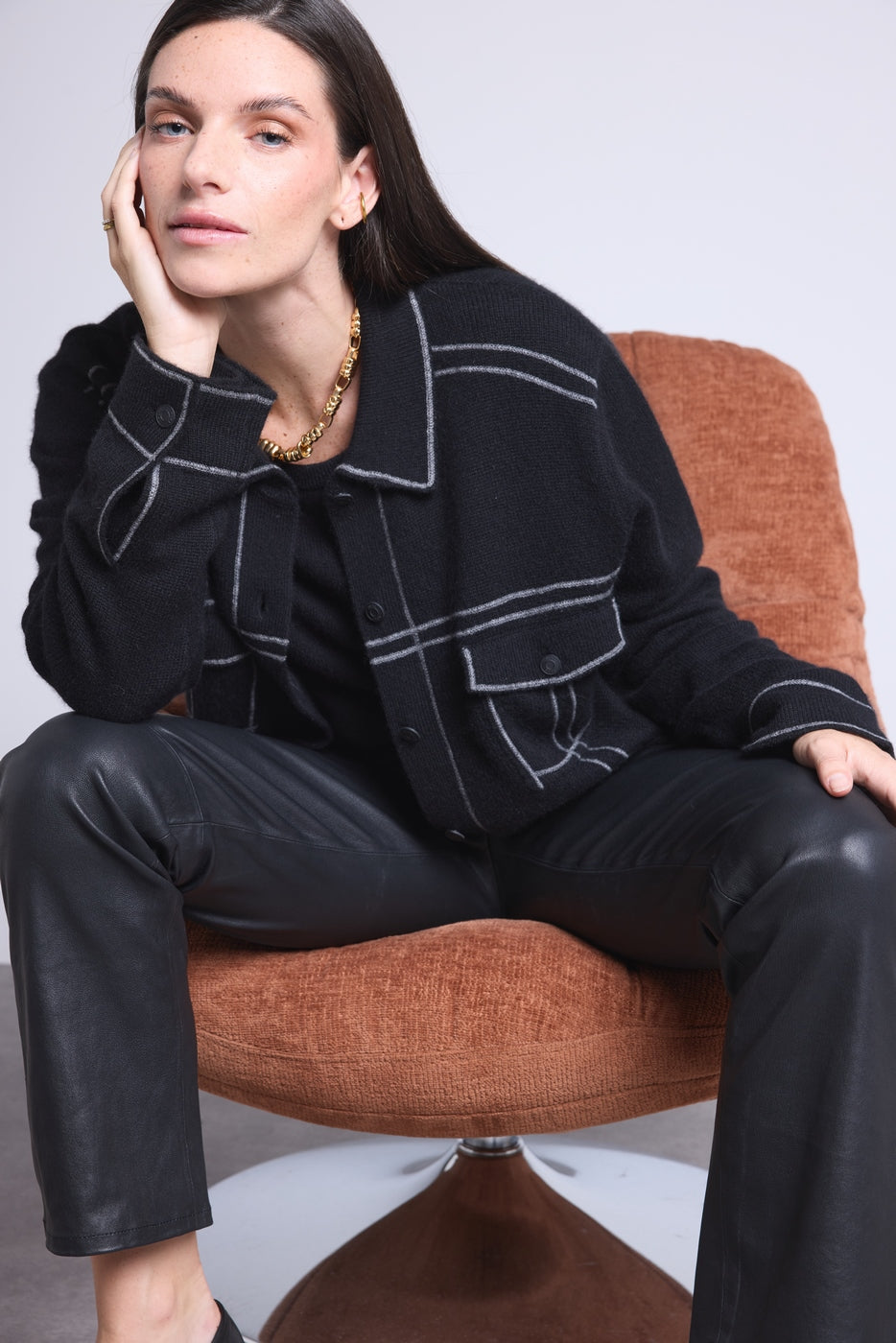 Chaqueta oversize de cachemira Nina - Negro gris - Mujer