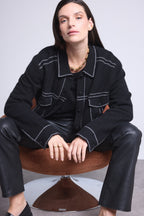 Chaqueta oversize de cachemira Nina - Negro gris - Mujer