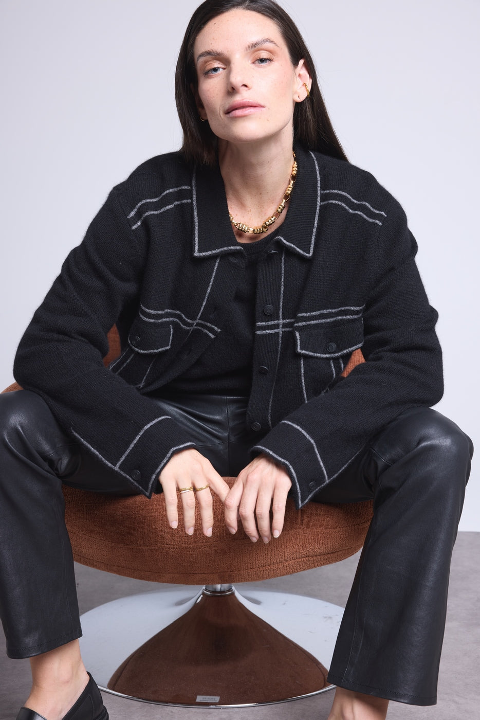 Chaqueta oversize de cachemira Nina - Negro gris - Mujer