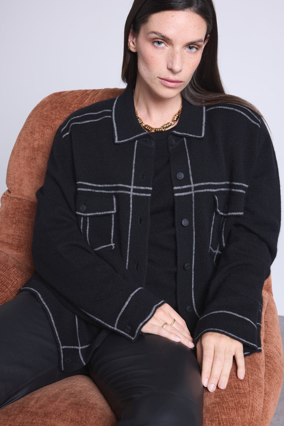 Chaqueta oversize de cachemira Nina - Negro gris - Mujer