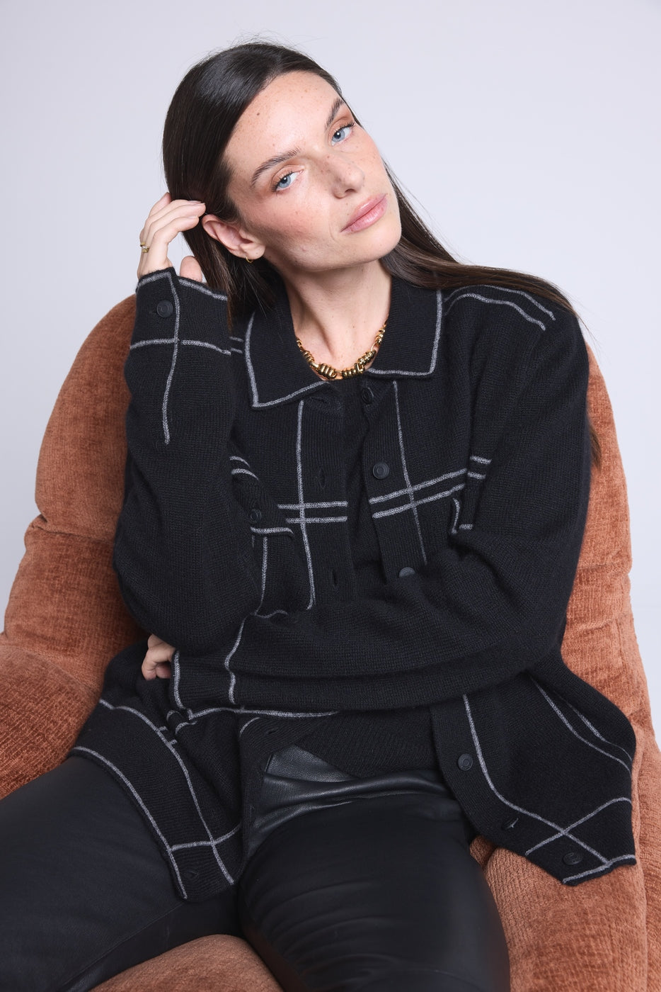 Chaqueta oversize de cachemira Nina - Negro gris - Mujer