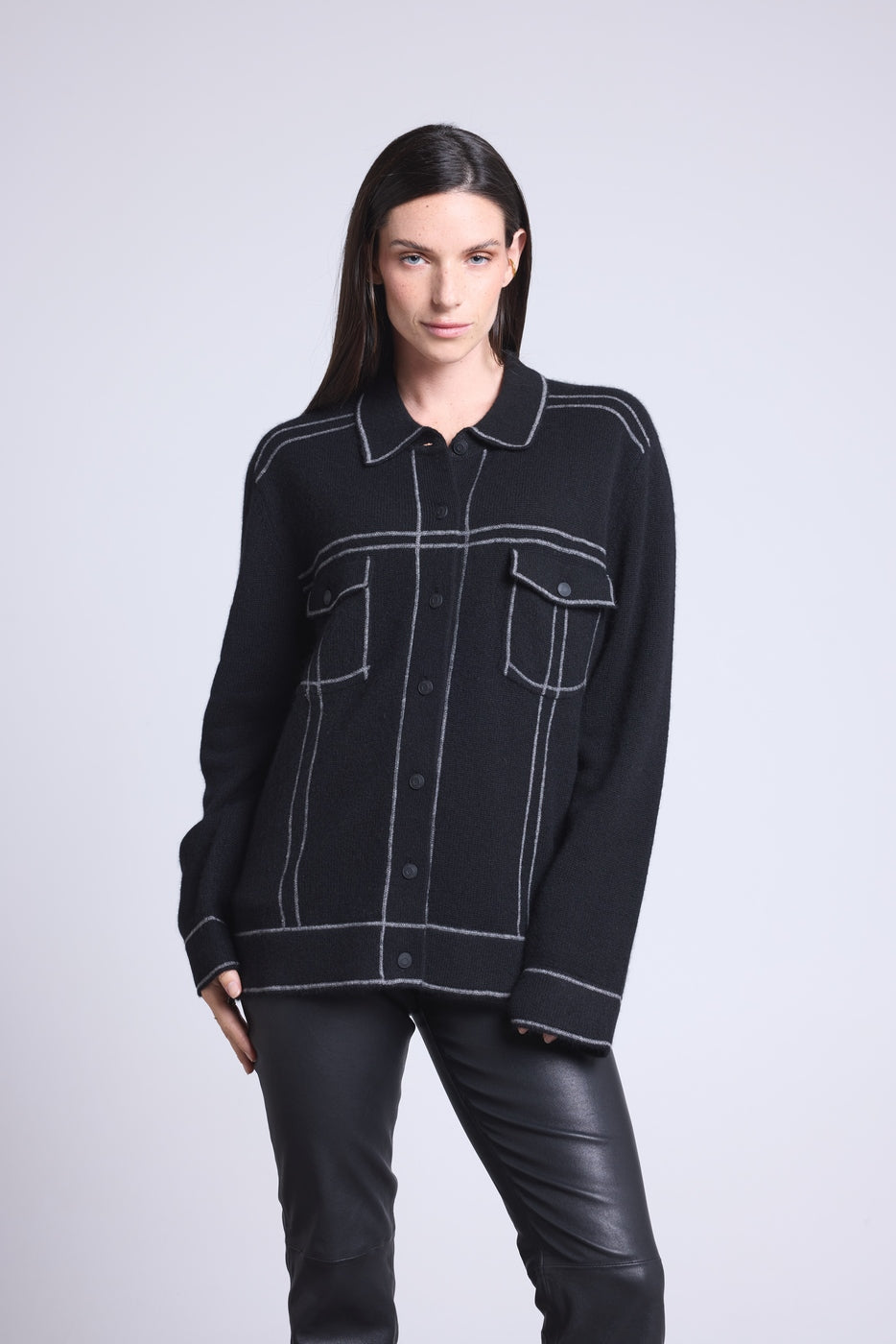 Chaqueta oversize de cachemira Nina - Negro gris - Mujer