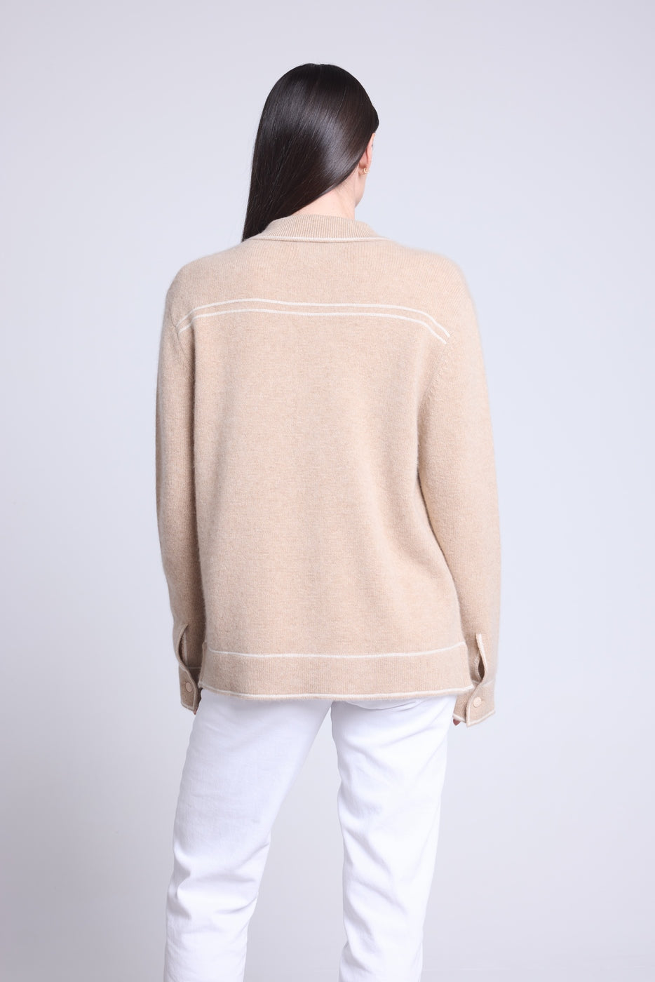 Chaqueta Oversize Cachemira Nina - Beige Blanco - Mujer