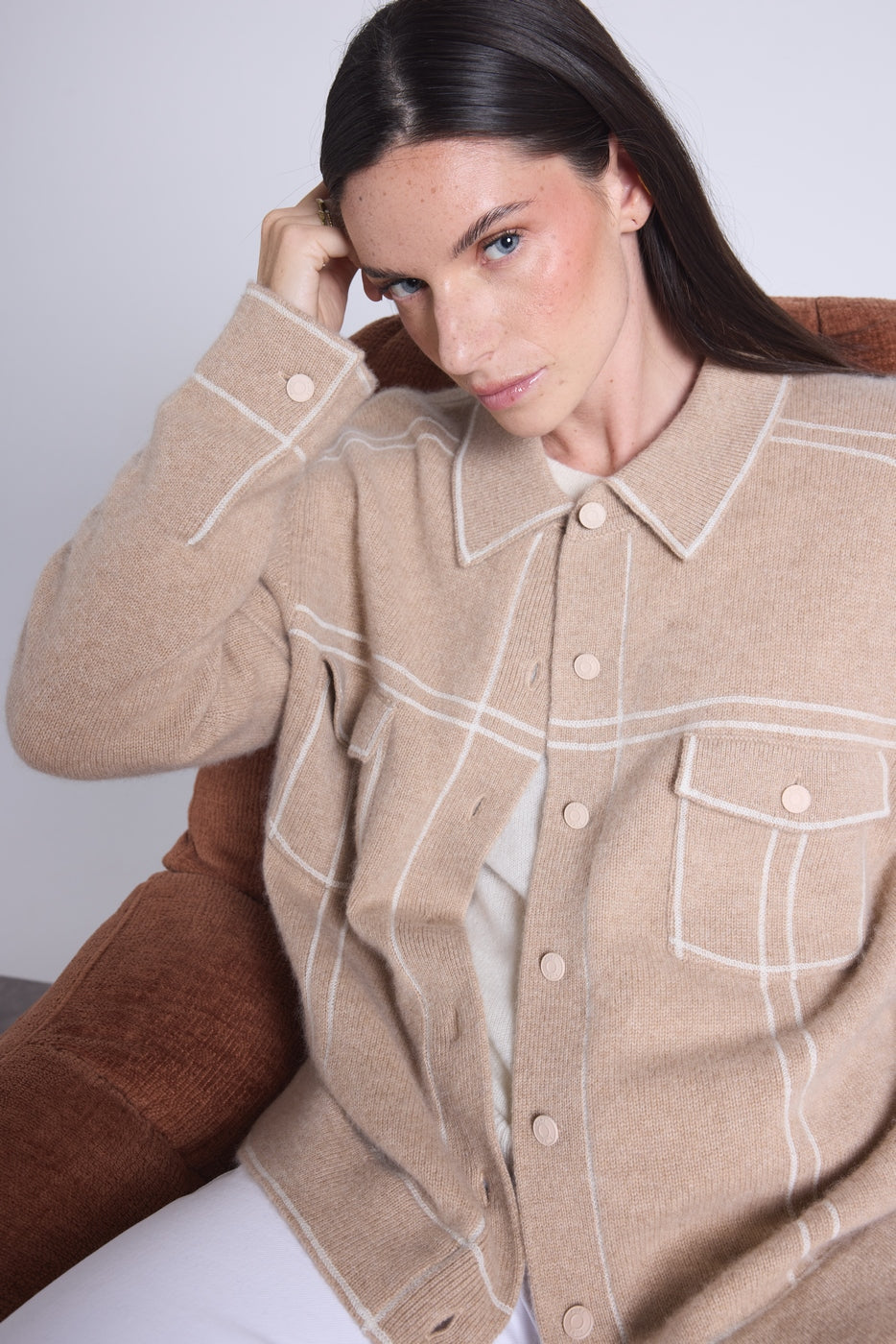 Veste Oversize Cachemire Nina - Beige Blanc - Femme