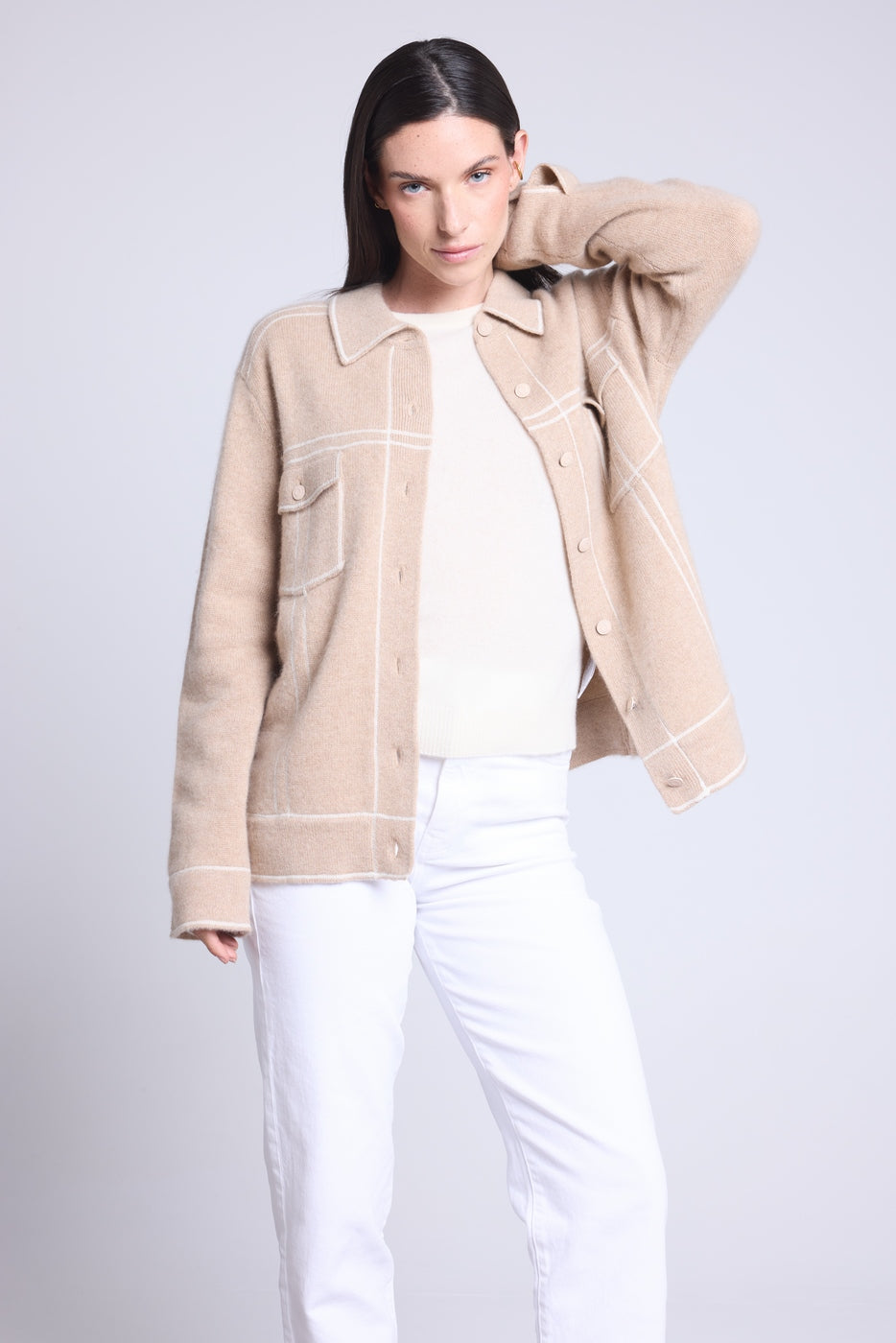 Chaqueta Oversize Cachemira Nina - Beige Blanco - Mujer