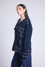 Chaqueta oversize de cachemir Nina - Azul Marino Beige - Mujer