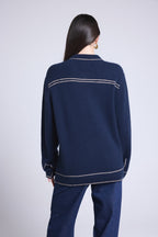 Chaqueta Oversize Cachemira Nina - Azul Marino Beige - Mujer