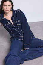 Chaqueta oversize de cachemir Nina - Azul Marino Beige - Mujer