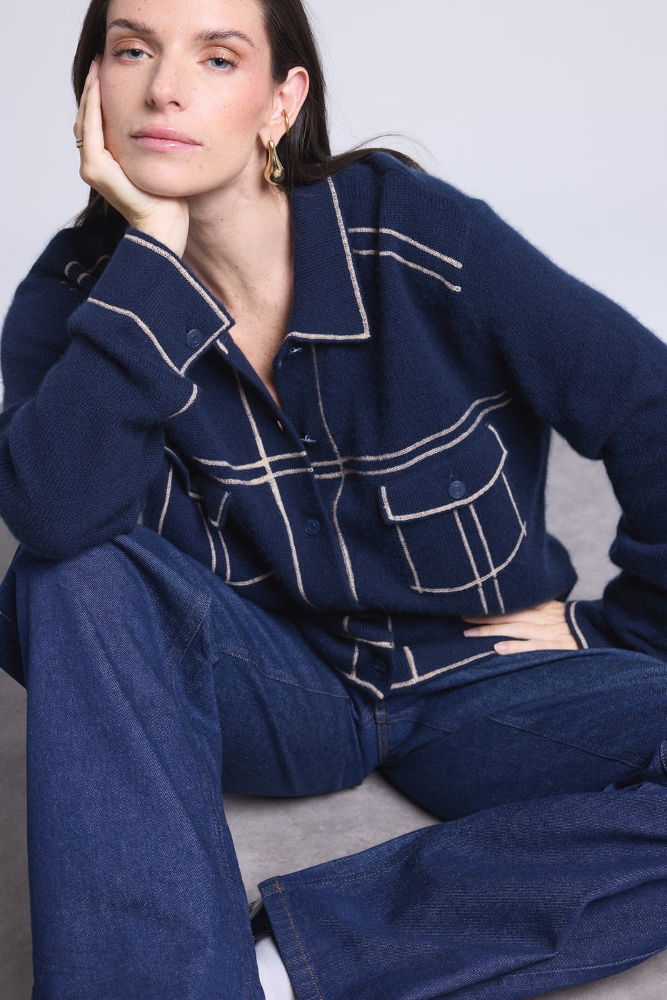 Chaqueta Oversize Cachemira Nina - Azul Marino Beige - Mujer
