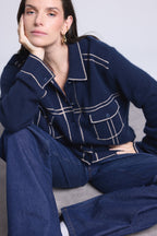 Chaqueta Oversize Cachemira Nina - Azul Marino Beige - Mujer