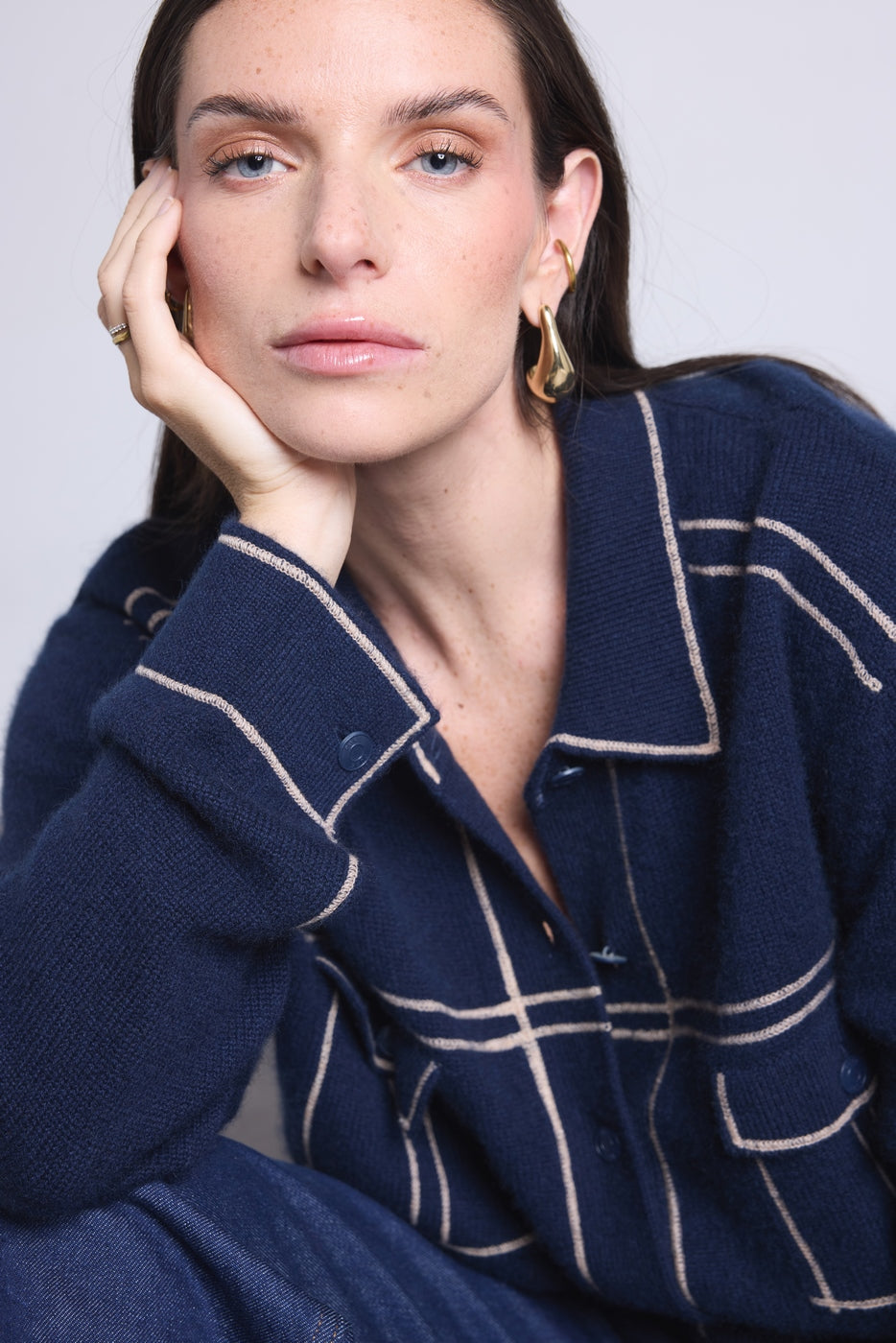 Chaqueta Oversize Cachemira Nina - Azul Marino Beige - Mujer