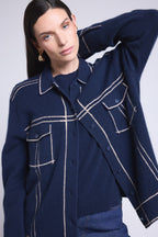 Chaqueta Oversize Cachemira Nina - Azul Marino Beige - Mujer