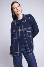 Chaqueta Oversize Cachemira Nina - Azul Marino Beige - Mujer