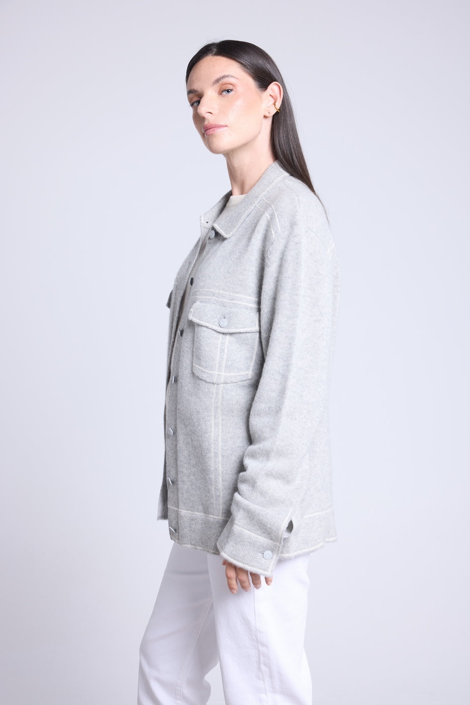 Chaqueta oversize de cachemira Nina - Gris blanco - Mujer