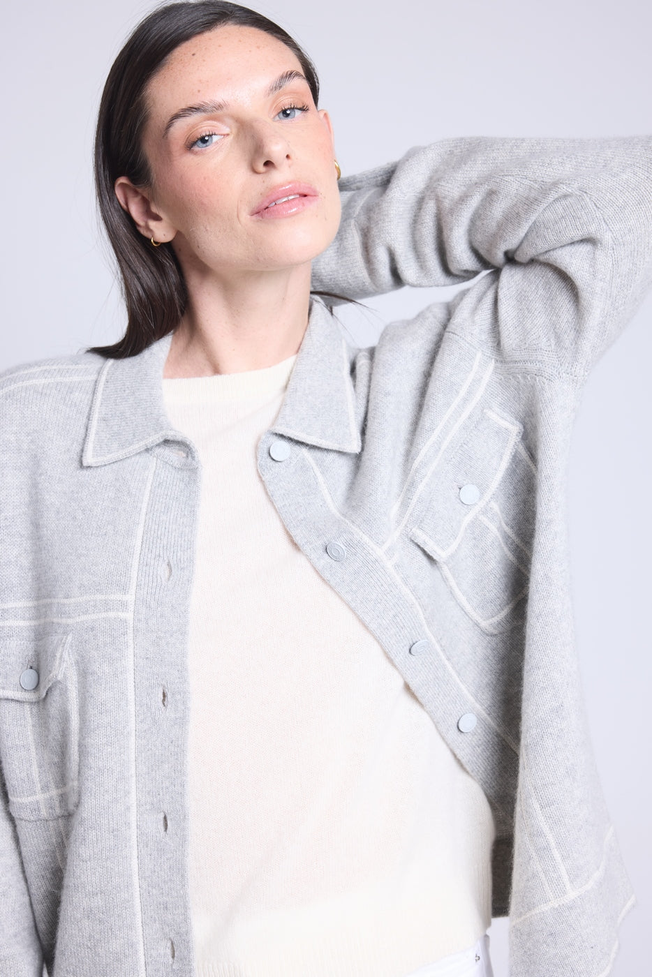 Chaqueta oversize de cachemira Nina - Gris blanco - Mujer