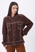 Nina Oversized Jacket - Chocolate Brown Beige Cream - Women