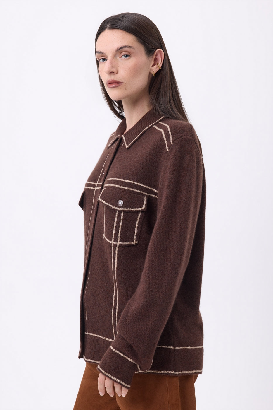 Nina Oversized Jacket - Chocolate Brown Beige Cream - Women