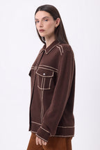 Nina Oversized Jacket - Chocolate Brown Beige Cream - Women