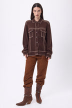 Nina Oversized Jacket - Chocolate Brown Beige Cream - Women