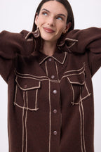 Nina Oversized Jacket - Chocolate Brown Beige Cream - Women