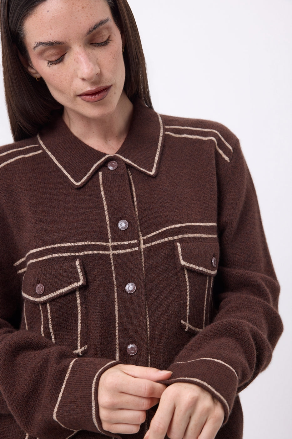 Nina Oversized Jacket - Chocolate Brown Beige Cream - Women