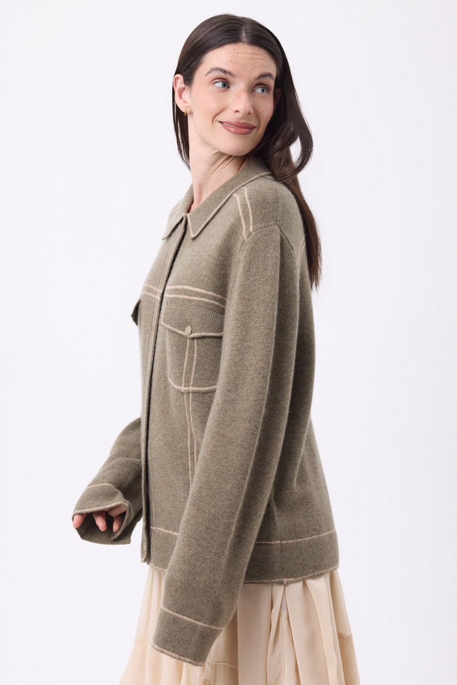 Veste Oversize Nina - Khaki Chine Beige Creme - Femme