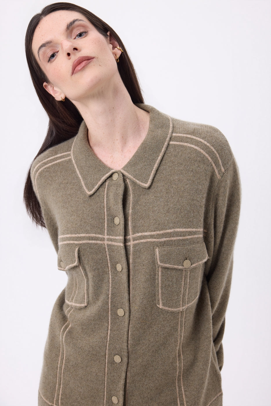 Veste Oversize Nina - Khaki Chine Beige Creme - Femme