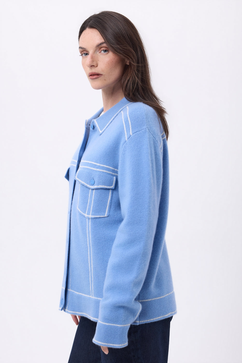 Veste Oversize Nina - Bleu Clair Blanc - Femme